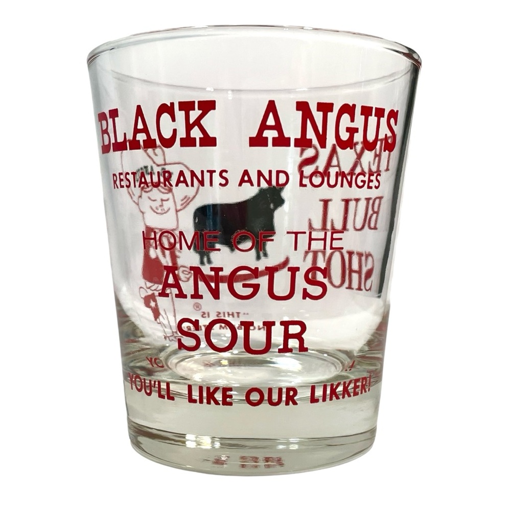 Vintage 1970s Black Angus Souvenir Oversized Shot Glass Texas Bull Restaurant